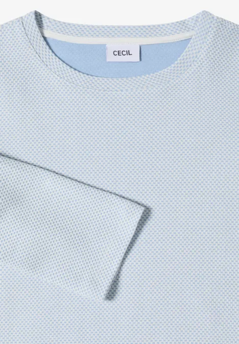 3/4-Arm Shirt mit Rundhals und Struktur easy blue Hellblaue Langarmbluse mit feinem Punktmuster und Rundhalsausschnitt, von der Marke CECIL