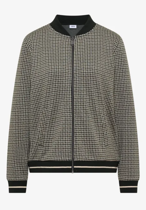 Blouson léger au motif « pepita » raw khaki Leichte Bomberjacke mit Hahnentritt-Muster, schwarzen Rippbündchen und durchgehendem Reißverschluss.