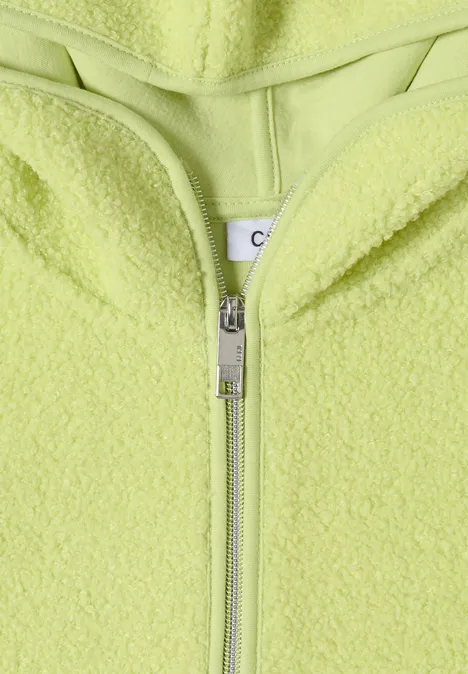 Hellgrüner Fleece-Hoodie mit durchgehendem Reißverschluss und Kapuze.