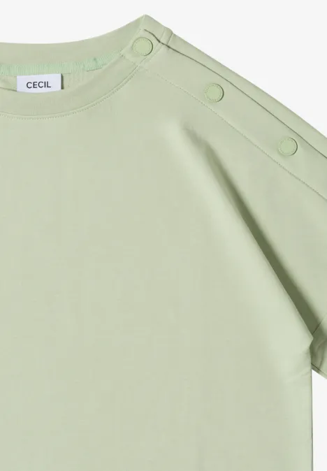 Dropped Shoulder Shirt mit Knöpfen raw matcha lime Mintgrünes T-Shirt mit asymmetrischer Schulterklappe und drei Druckknöpfen