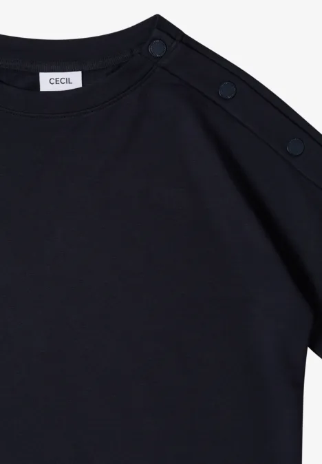 Chemise à épaules tombantes avec boutons urban dark blue Schwarzes Kurzarmshirt aus Baumwolljersey mit Rundhalsausschnitt und dekorativen Knöpfen an der Schulter.
