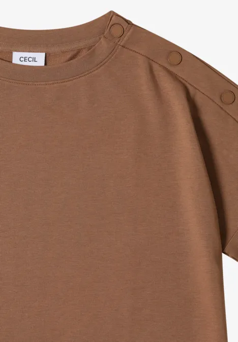 Dropped Shoulder Shirt mit Knöpfen creamy mocha Braunes T-Shirt mit kurzem Ärmel und Schulterdruckknöpfen, schlichtes Design