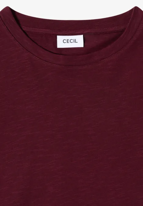 3/4-Arm Shirt mit Rundhals in Unifarbe red wine Bordeauxfarbenes T-Shirt mit rundem Halsausschnitt und CECIL-Label im Nacken.