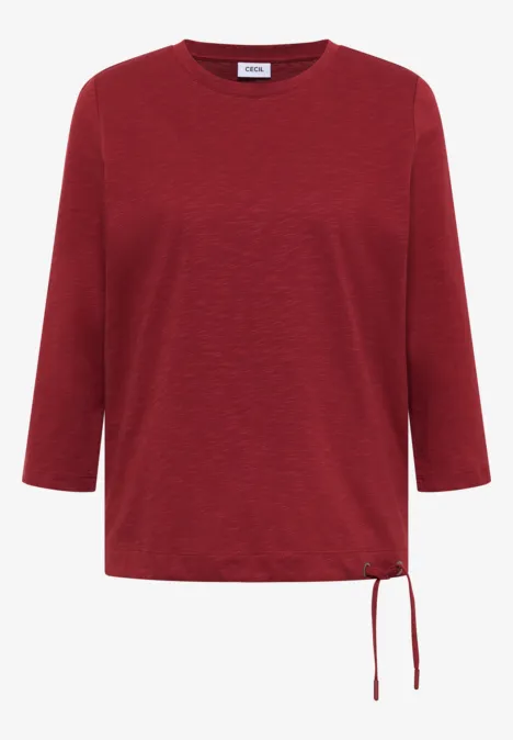 3/4-Arm Shirt mit Rundhals in Unifarbe russet red Schlichtes rotes Shirt mit 3/4-Ärmeln und Bindeband an der Seite.