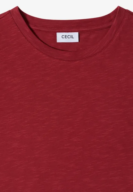 3/4-Arm Shirt mit Rundhals in Unifarbe russet red Rotes T-Shirt mit Rundhalsausschnitt und 'CECIL'-Label im Nacken.