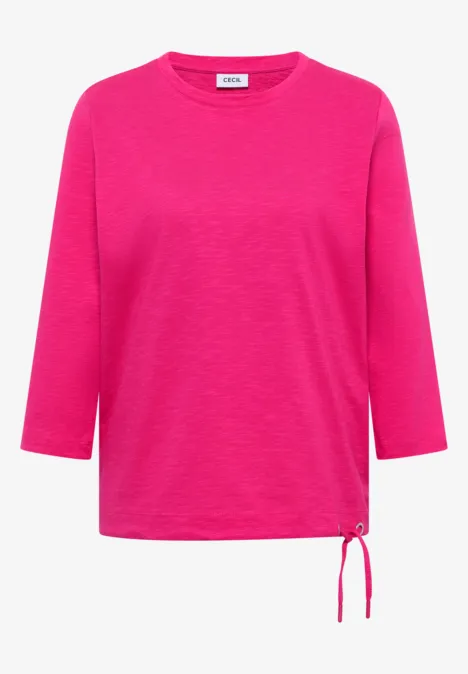 3/4-Arm Shirt mit Rundhals in Unifarbe pink flash Rosa 3/4-Arm-Shirt mit rundem Ausschnitt und seitlichem Kordelzug am Saum.