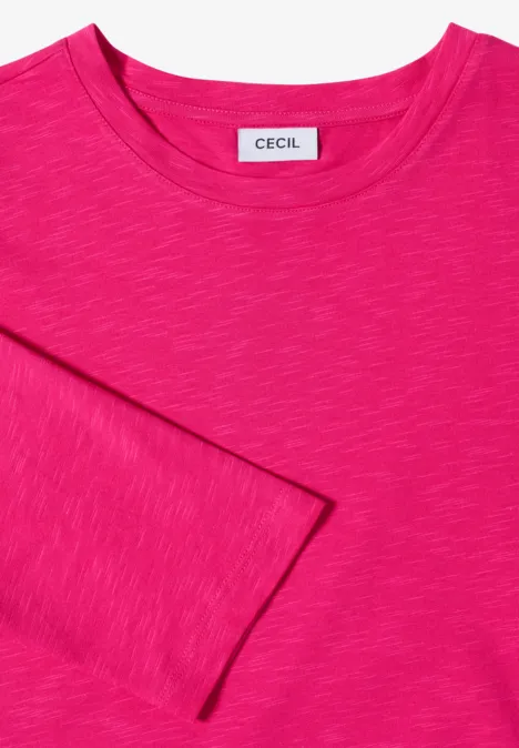 3/4-Arm Shirt mit Rundhals in Unifarbe pink flash Knallpinkes Shirt mit Rundhalsausschnitt und Label