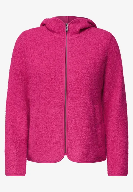 Leichte, pinke Fleece-Jacke mit Kapuze und durchgehendem Reißverschluss.