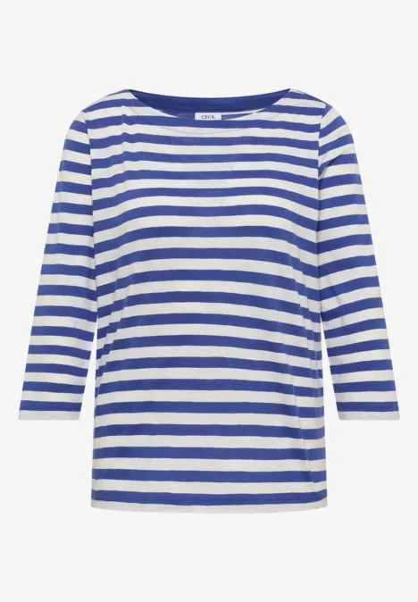 Blau-weiß gestreiftes Langarmshirt mit Rundhalsausschnitt