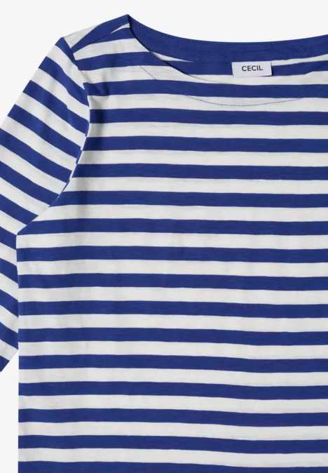 Blau-weiß gestreiftes Langarmshirt mit Rundhalsausschnitt