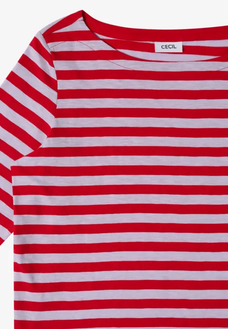 Kurzärmliges T-Shirt mit roten und weißen horizontalen Streifen, lässiges Freizeit-Oberteil.