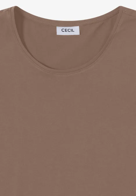 Braunes T-Shirt mit Rundhalsausschnitt und Markenlabel 'CECIL'