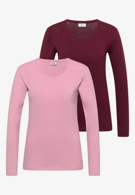 Zwei langärmelige T-Shirts in Rosé und Burgunderrot