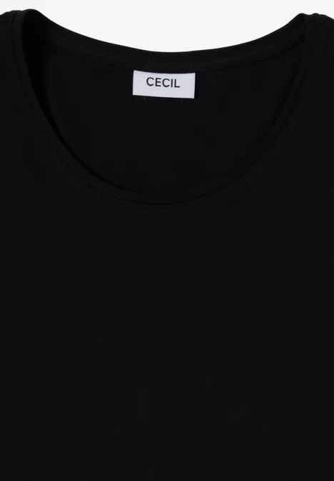 Basic Shirt mit Rundhals im 2er-Pack cashmere beige/black Schwarzes Top mit Rundhalsausschnitt, schlicht, von Marke CECIL.