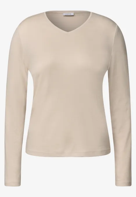 Longsleeve met V-hals cashmere beige Beiges, langärmeliges Damenshirt mit V-Ausschnitt
