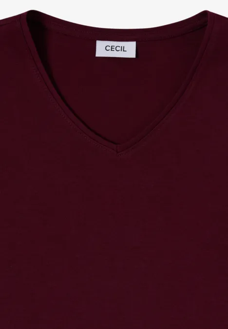 Langarm Shirt in Unifarbe mit V-Neck red wine V-Ausschnittshirt in dunklem Burgunderrot mit 'CECIL'-Etikett.