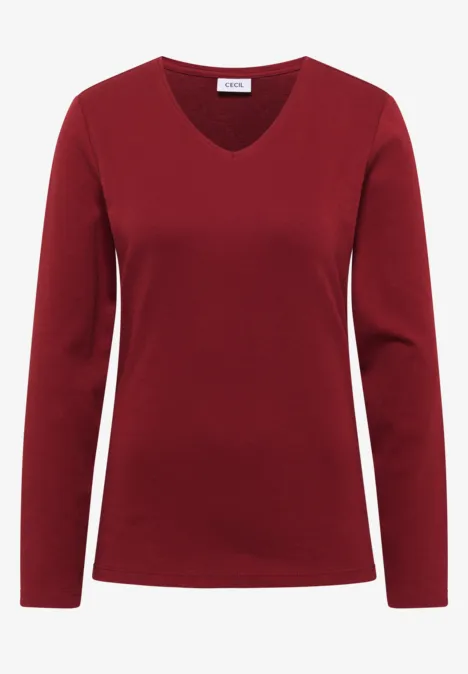 Rotes, schlichtes Langarmshirt mit V-Ausschnitt