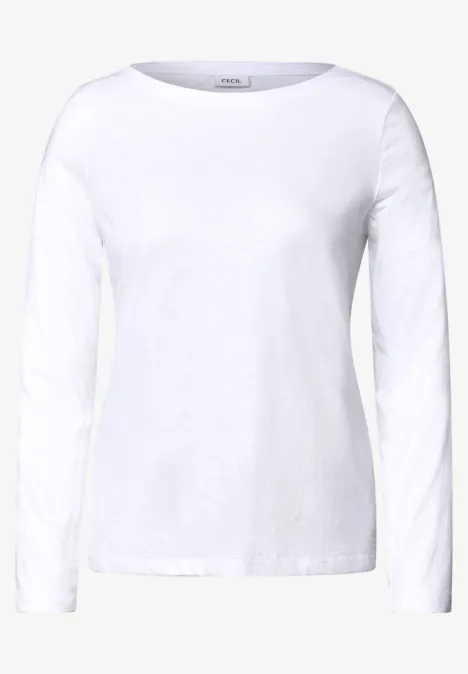 Een wit T-shirt met lange mouwen en ronde hals.