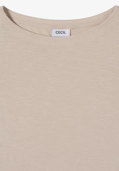 Langarm Shirt mit U-Boot-Ausschnitt cashmere beige Beiges T-Shirt mit rundem Ausschnitt und feinem Jersey-Stoff.