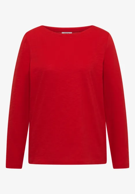 Langarm Shirt mit U-Boot-Ausschnitt flame red Einfaches rotes Langarmshirt mit Rundhalsausschnitt.