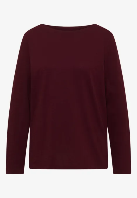 Langarm Shirt mit U-Boot-Ausschnitt red wine Dunkelrotes Langarmshirt mit rundem Ausschnitt, schlichtes Design