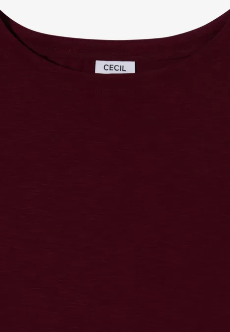 Langarm Shirt mit U-Boot-Ausschnitt red wine Dunkelrotes T-Shirt mit rundem Ausschnitt und 'CECIL'-Label