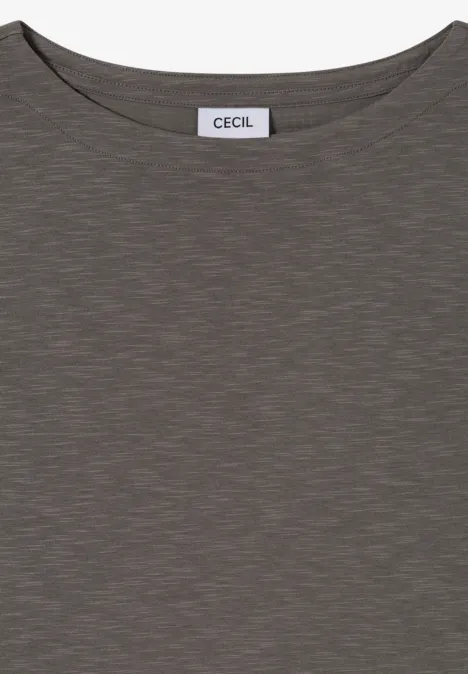 Langarm Shirt mit U-Boot-Ausschnitt storm grey Ein schlichtes graubraunes T-Shirt mit Rundhalsausschnitt und CECIL-Label innen am Kragen.