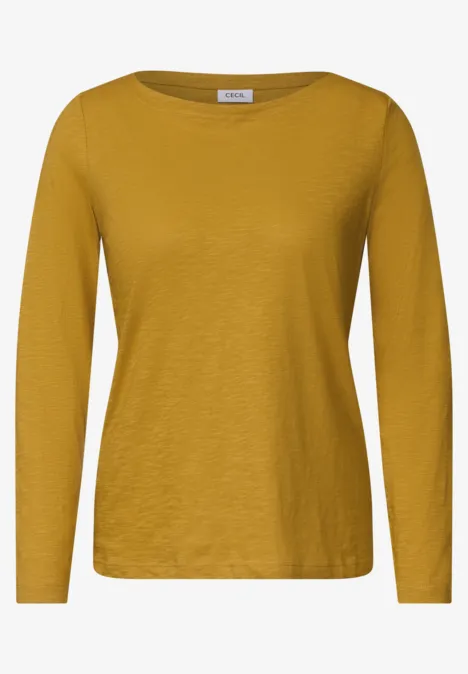 T-shirt à manches longues et col bateau golden honey Schlichtes ockerfarbenes Langarmshirt mit Rundhalsausschnitt.