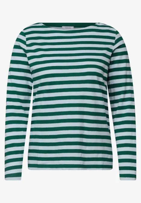 Groen-wit gestreept shirt met lange mouwen.