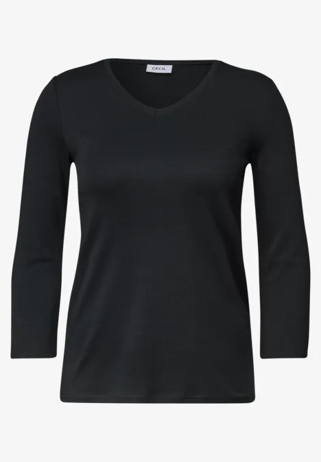 T-shirt noir femme col V manches 3/4.