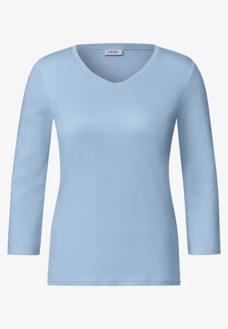 3/4-Arm Shirt in Unifarbe mit V-Neck cosmopolitan blue Helles blaues Shirt mit V-Ausschnitt und 3/4-Ärmeln aus weichem Material.