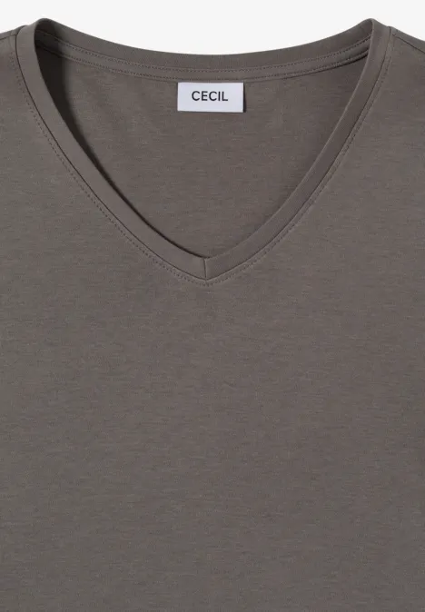 3/4-Arm Shirt in Unifarbe mit V-Neck storm grey Grau-braunes T-Shirt mit V-Ausschnitt und CECIL-Logo am Hals, schlicht und zeitlos.