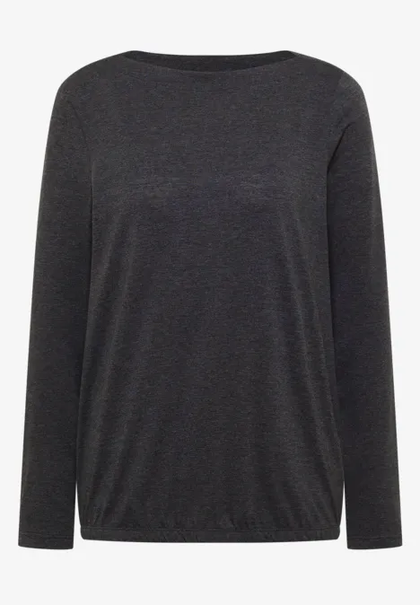 Langarm Shirt mit U-Boot-Ausschnitt black melange Einfaches, dunkelgraues, langärmeliges Shirt mit rundem Halsausschnitt.