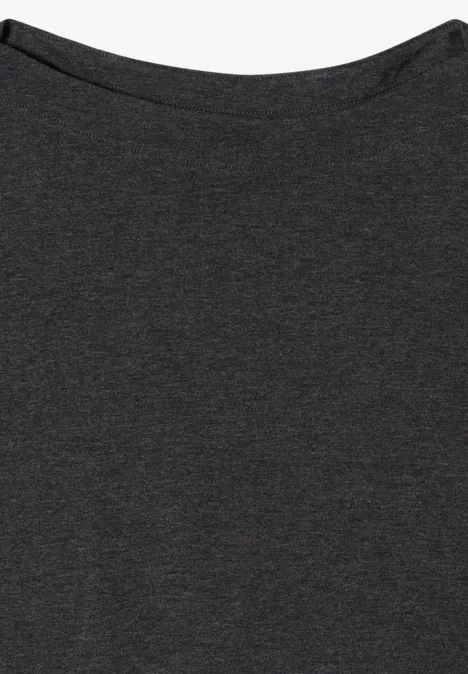 Langarm Shirt mit U-Boot-Ausschnitt black melange Ein dunkelgraues Oberteil mit Rundhalsausschnitt auf weißem Hintergrund.