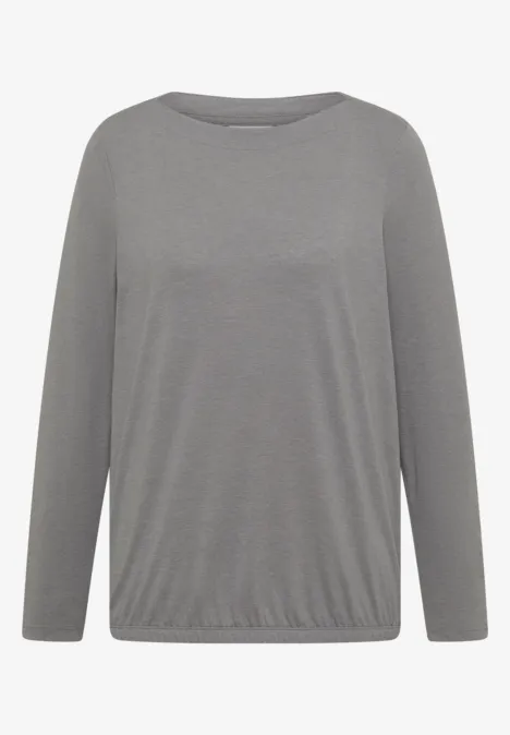 Helles graues Langarmshirt mit Rundhalsausschnitt und elastischem Saum.