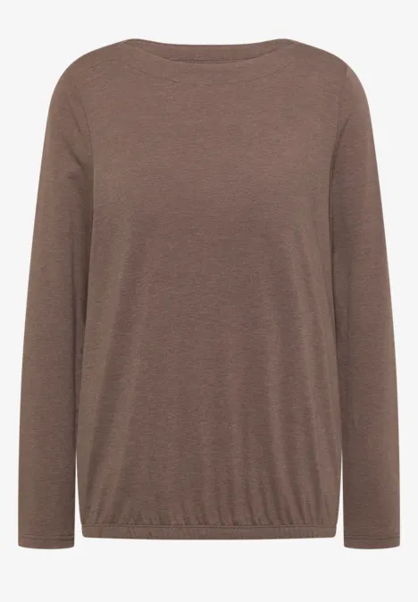 Langarm Shirt mit U-Boot-Ausschnitt urban taupe melange Brauner Pullover mit Rundhalsausschnitt und langen Ärmeln, schlichtes Design.