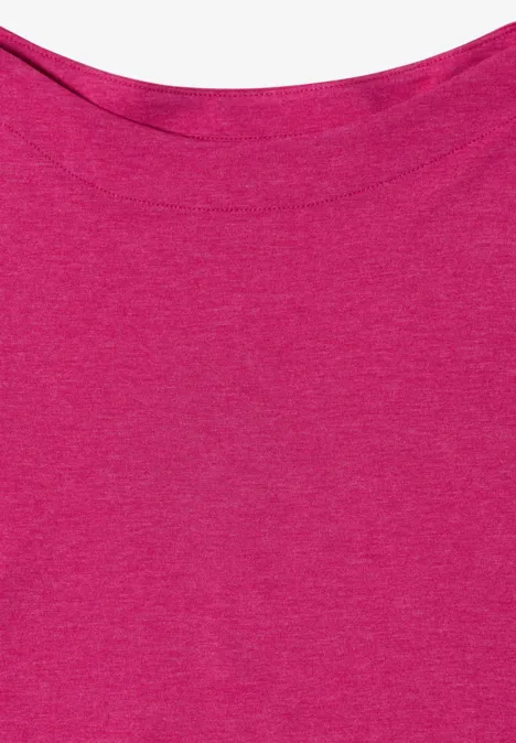 Langarm Shirt mit U-Boot-Ausschnitt pink flash melange Ein schlichtes, einfarbiges fuchsia-pinkes T-Shirt ohne Muster.