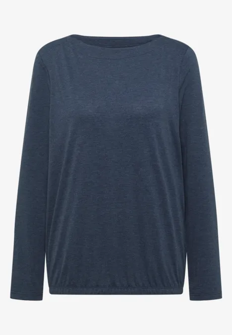 Langarm Shirt mit U-Boot-Ausschnitt moonlight blue melange Ein dunkelblaues Langarmshirt mit Rundhals und leichtem Gummizug am Saum.