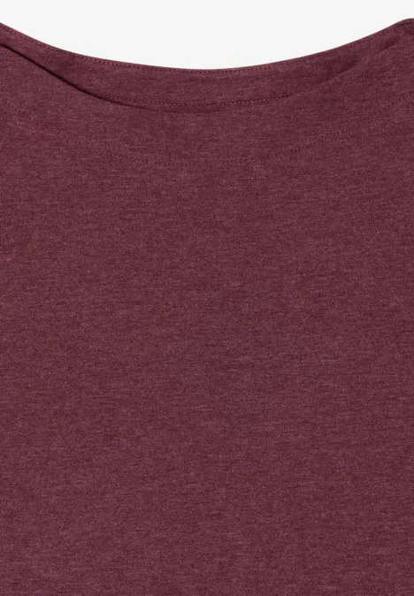Langarm Shirt mit U-Boot-Ausschnitt red wine melange Schlichtes weinrotes T-Shirt mit Rundhalsausschnitt