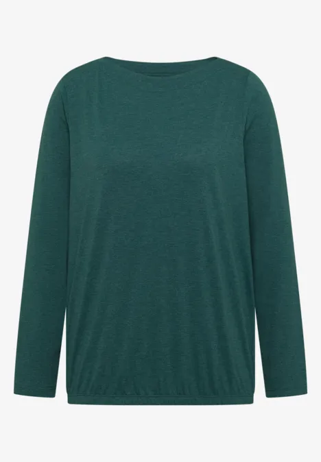 Langarm Shirt mit U-Boot-Ausschnitt dark fir green melange Grünes, langärmliges Damen-Shirt mit weitem Rundhalsausschnitt.