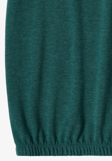Langarm Shirt mit U-Boot-Ausschnitt dark fir green melange Ein dunkelgrüner, feinstrickiger Stoff mit elastischem Saum