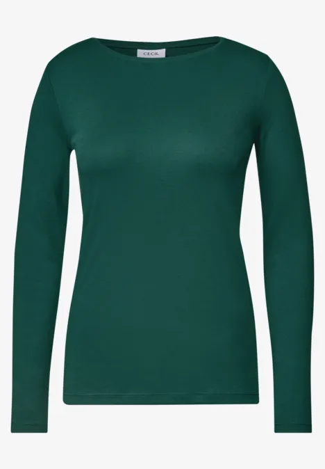 Schlichtes, unifarbenes Langarmshirt in Smaragdgrün