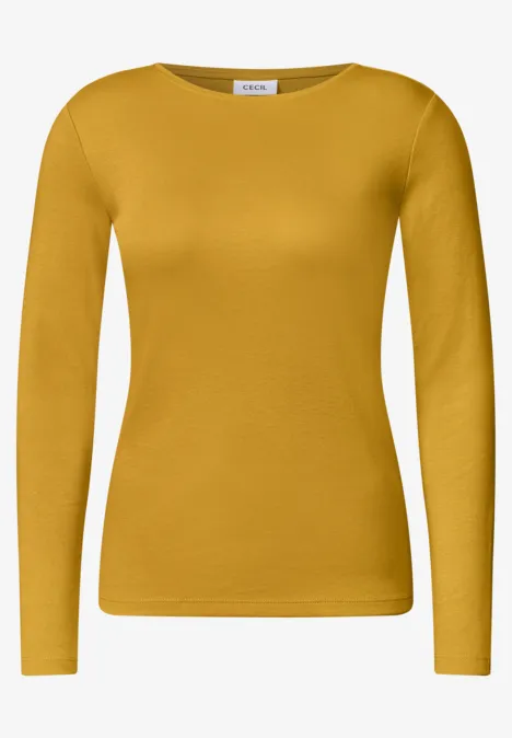 Langärmliges Damen-Shirt in kräftigem Senfgelb