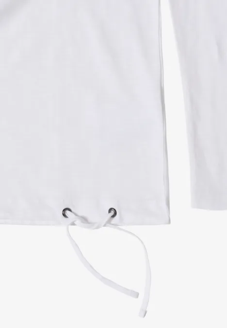 Weißes Langarmshirt mit Tunnelzug am Saum