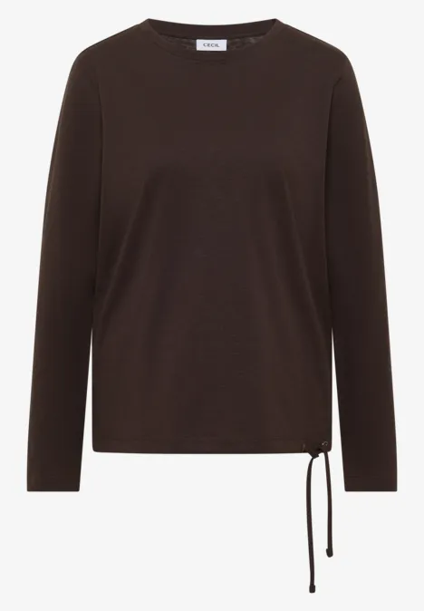 Langarm Shirt mit Rundhals und Tunnelzug truffle brown Braunes Langarmshirt mit Rundhalsausschnitt und seitlicher Kordel am Saum.