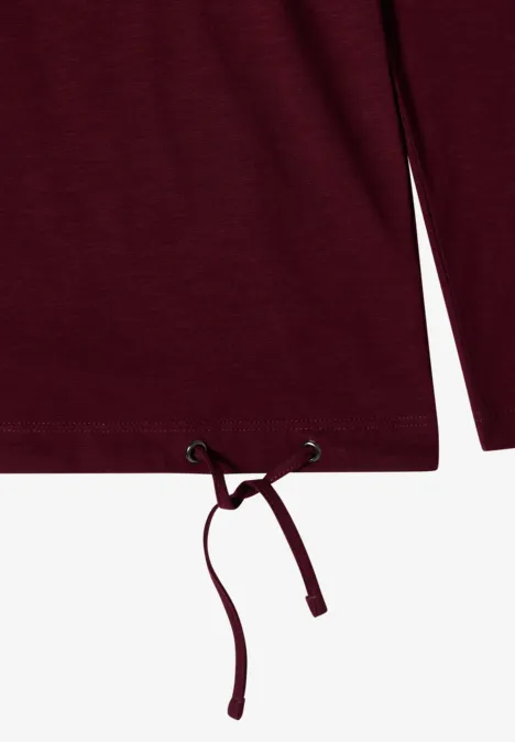 Dunkelrotes Langarmshirt mit verstellbarem Kordelzug am Saum