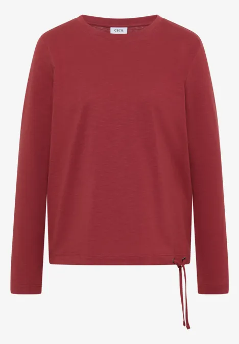 Langarm Shirt mit Rundhals und Tunnelzug russet red Dunkelroter, langärmliger Damenpullover mit Rundhalsausschnitt und seitlicher Kordel am Saum.
