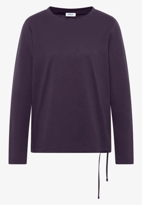 Langarm Shirt mit Rundhals und Tunnelzug lilac shadow Dunkellilafarbenes Langarmshirt mit Rundhalsausschnitt und seitlichem Kordelzug