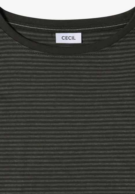 Dunkelgrünes gestreiftes Damen-Shirt mit Rundhalsausschnitt von CECIL.