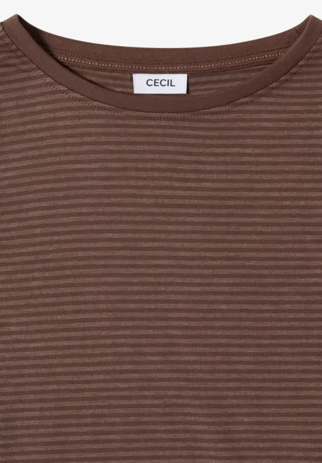 Langarm Shirt mit Boat Neck und Streifen urban taupe Braunes, fein gestreiftes Shirt mit rundem Ausschnitt und Markenetikett 'CECIL'.